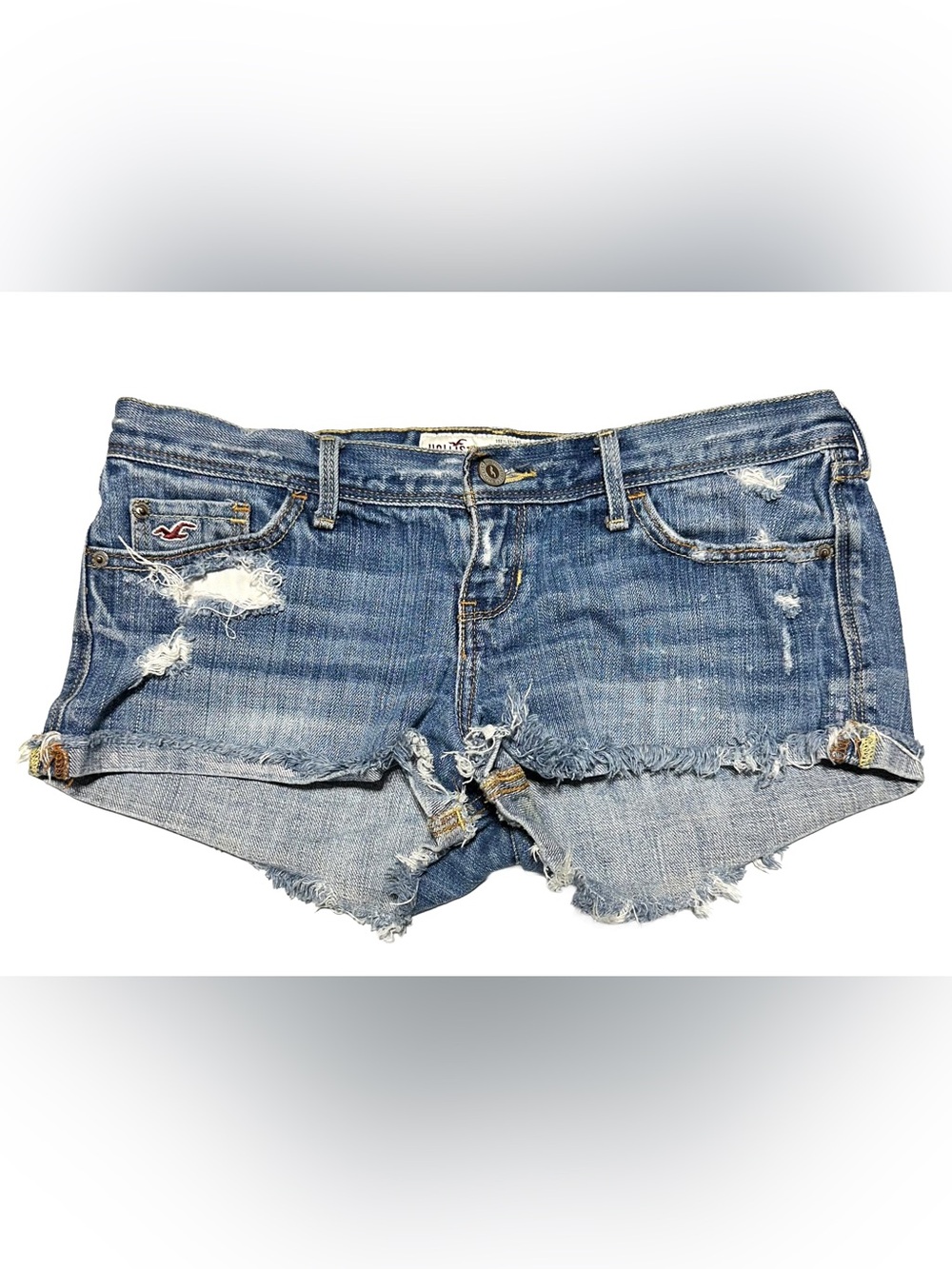 HOLLISTER Distressed Denim Cutoff Shorts Y2K Low Rise Festival Coquette